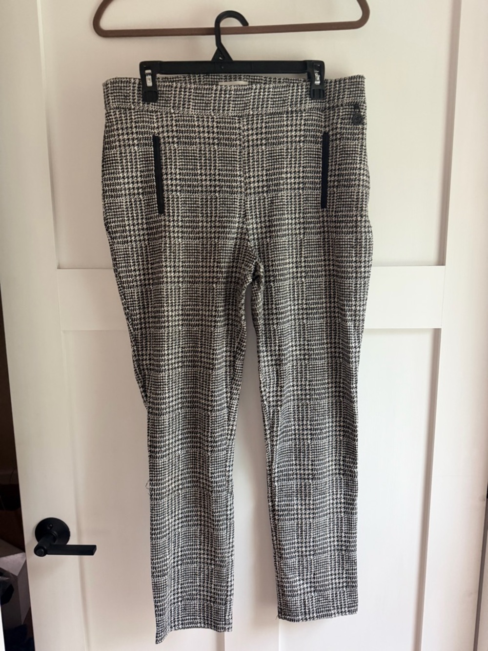 Calvin Klein Black & White Glen Plaid Pull-On Pants
